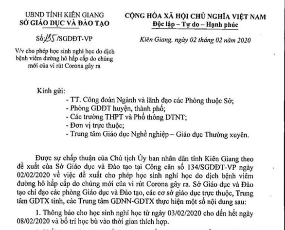 7 tỉnh, thành cho học sinh nghỉ học phòng dịch virus corona