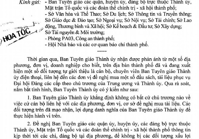 Cảnh Báo: Bán tài liệu đại hội Đảng nhờ mạo danh Ban Tuyên giáo